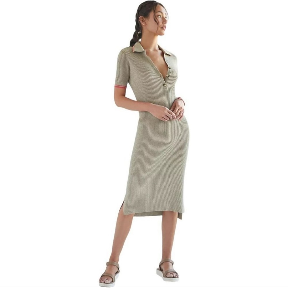 Anthropologie Saturday Sunday Ribbed Midi Polo Shirt Dress size Small in EUC